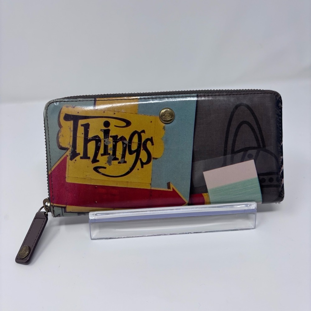 Vivienne Westwood Moodboard Colorful Graphic Patent Leather Long Zip Wallet EUC